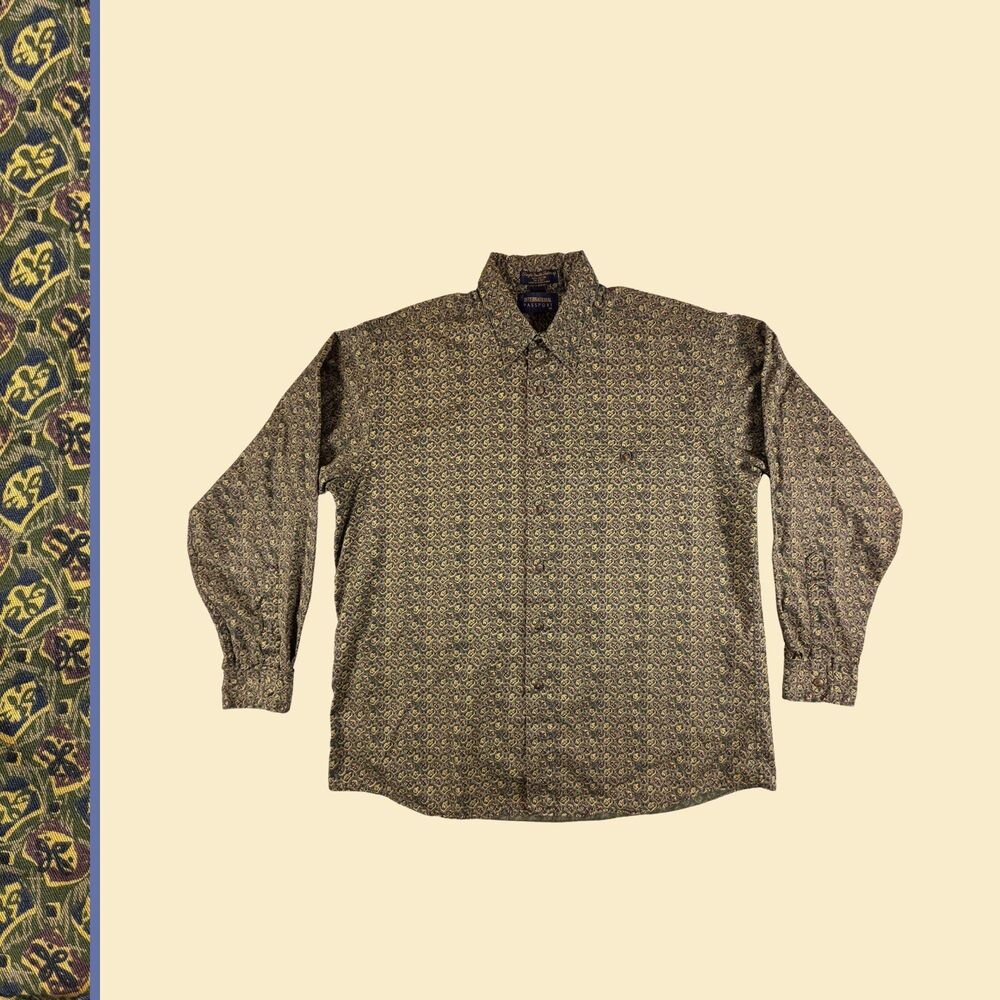Vintage International Passport 90s abstract mens shirt, size L green & blue